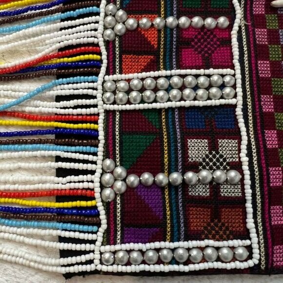 Vintage Handmade Seed Bead Purse Tapestry Cowrie Puka Shells Crossbody Bag - Picture 10 of 16